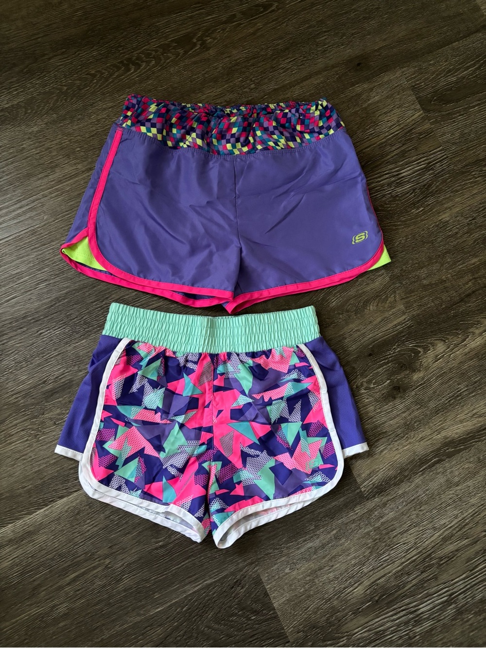 Skechers Girls' Purple Neon Trim & Multicolor Print Active Shorts - 2 Pack